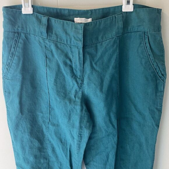 Promod Linen Wide Leg Casual Pants 12 Leisure Loose Trousers Teal Blue France - Picture 3 of 8